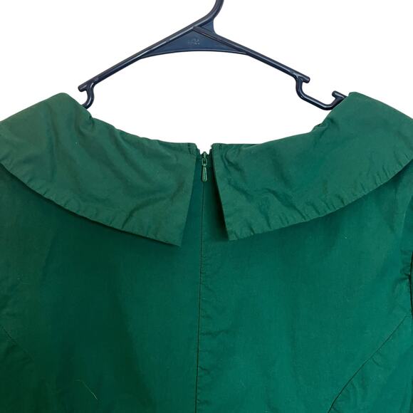 eShakti Shawl Collar Surplice Poplin Dress Emerald Green Mini Pleated Oz Size L - Picture 10 of 13